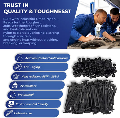 120 Pack POZOZA Nylon Universal Cable Tie Buckle - Zipper Clips For Car - Zip Tie Clips Automotive - Fasteners Clips - Heavy Duty Self - Locking Zipper Clips with Pin & Button