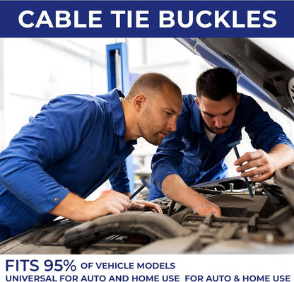 120 Pack POZOZA Nylon Universal Cable Tie Buckle - Zipper Clips For Car - Zip Tie Clips Automotive - Fasteners Clips - Heavy Duty Self - Locking Zipper Clips with Pin & Button