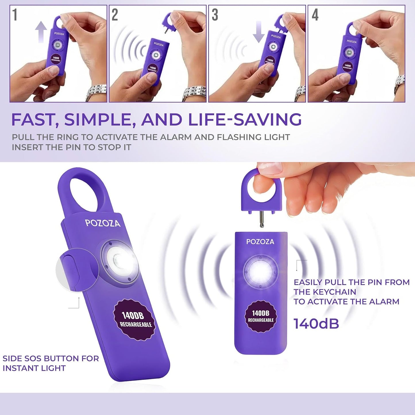 140Db - Violet Safety SOS Keychain