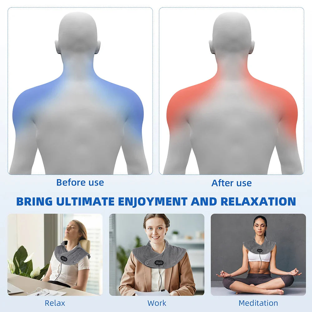 15-Min Stress Relief Heating Pad: Rhythmic Vibration & Deep Heat to Instantly Relieve Neck Stiffness and Arm Numbness