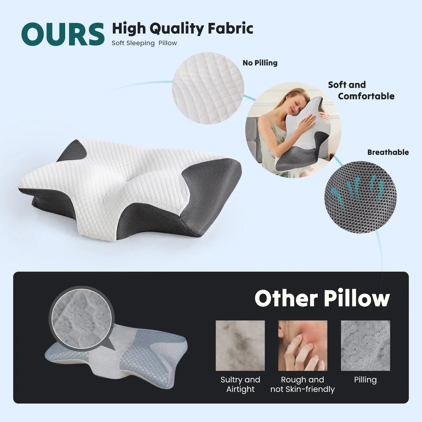 Herbal Support Pillow – Ergonomic Neck Support Pillow with Calming Herbal Aromatherapy Pocket for Restful Sleep
